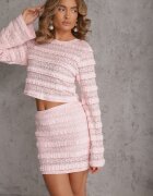 retro & icone Komplet Roz din Dantelă Bluză Longsleeve și Fustă-Pantaloni scurți Mulați Daera