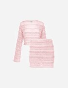 retro & icone Komplet Roz din Dantelă Bluză Longsleeve și Fustă-Pantaloni scurți Mulați Daera