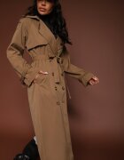 retro & icone Palton Maro-Verde cu croială alungită tip trench cu nasturi și cordon Dennime