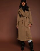 retro & icone Palton Maro-Verde cu croială alungită tip trench cu nasturi și cordon Dennime