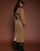 retro & icone Palton Maro-Verde cu croială alungită tip trench cu nasturi și cordon Dennime