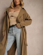 retro & icone Palton Maro-Verde cu croială alungită tip trench cu nasturi și cordon Dennime