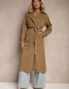retro & icone Palton Maro-Verde cu croială alungită tip trench cu nasturi și cordon Dennime