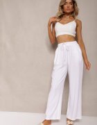 retro & icone Pantaloni Albi Larghi din Viscoză cu adaos de In Delsira