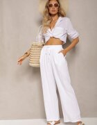retro & icone Pantaloni Albi Larghi din Viscoză cu adaos de In Delsira