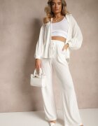 retro & icone Pantaloni Albi Striati High Waist Cu croială largă Belnella