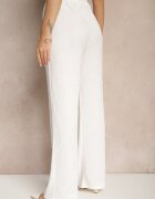 retro & icone Pantaloni Albi Striati High Waist Cu croială largă Belnella
