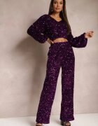 retro & icone Pantaloni amprii mov cu paiete din velur Naress