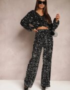 retro & icone Pantaloni Argintii Largi cu paiete din velur Naress