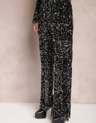 retro & icone Pantaloni Argintii Largi cu paiete din velur Naress