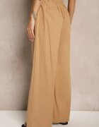 retro & icone Pantaloni Bej închis cu bumbac și viscoză cu croială largă cu imitație de buzunare Divlene