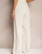retro & icone Pantaloni Bej Largi din Viscoză cu Adaos de In Delsira