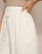 retro & icone Pantaloni Bej Largi din Viscoză cu Adaos de In Delsira