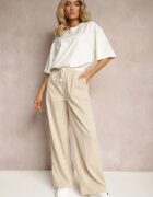 retro & icone Pantaloni din material textil bej deschis cu picioare largi talie înaltă cu elastic în talie Comina