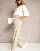 retro & icone Pantaloni din material textil bej deschis cu picioare largi talie înaltă cu elastic în talie Comina