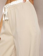 retro & icone Pantaloni din material textil bej deschis cu picioare largi talie înaltă cu elastic în talie Comina