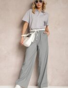 retro & icone Pantaloni Gri Din material textil Cu picioare largi High Waist Cu elastic în talie Comina