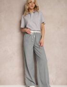 retro & icone Pantaloni Gri Din material textil Cu picioare largi High Waist Cu elastic în talie Comina