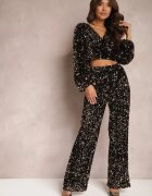 retro & icone Pantaloni Largi Aurii cu Paiete din Țesătură de Velur Naress