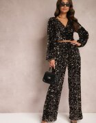 retro & icone Pantaloni Largi Aurii cu Paiete din Țesătură de Velur Naress