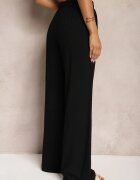 retro & icone Pantaloni largi negri din viscoză cu adaos de in Delsira