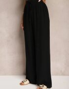 retro & icone Pantaloni largi negri din viscoză cu adaos de in Delsira