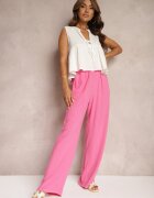 retro & icone Pantaloni largi roz închis din viscoză cu adaos de in Delsira