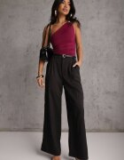 retro & icone Pantaloni Negri cu talie înaltă de costum cu croială largă Silzemia