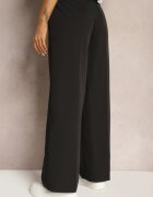 retro & icone Pantaloni Negri din material cu picioare largi High Waist cu elastic în talie Comina