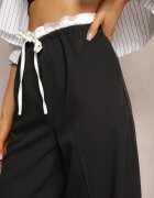 retro & icone Pantaloni Negri din material cu picioare largi High Waist cu elastic în talie Comina