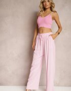 retro & icone Pantaloni roz largi din Viscoză cu adaos de In Delsira