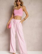 retro & icone Pantaloni roz largi din Viscoză cu adaos de In Delsira
