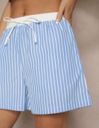 retro & icone Pantaloni scurți albaștri Talie înaltă Decorați cu șnururi și curele Kinthea