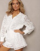 retro & icone Pantaloni scurți Albi Din dantelă High Waist Până la genunchi Leporiana