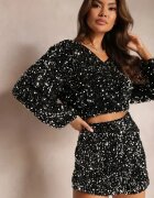 retro & icone Pantaloni scurți argintii tip fustă decorați cu paiete Colla