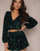 retro & icone Pantaloni scurți Verzi Care Imită Fusta Decorați Cu Paiete Colla