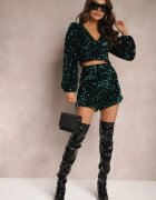 retro & icone Pantaloni scurți Verzi Care Imită Fusta Decorați Cu Paiete Colla
