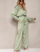 retro & icone Pantaloni Verzi Largi cu elastic în talie și model lucios în dungi Zoyama