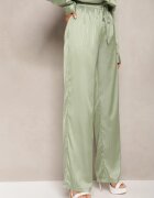 retro & icone Pantaloni Verzi Largi cu elastic în talie și model lucios în dungi Zoyama