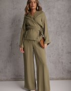 retro & icone Pantaloni Verzi Wide Leg High Waist din Viscoză Terilină
