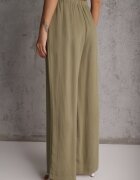 retro & icone Pantaloni Verzi Wide Leg High Waist din Viscoză Terilină