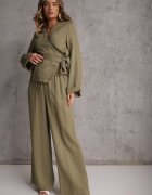 retro & icone Pantaloni Verzi Wide Leg High Waist din Viscoză Terilină