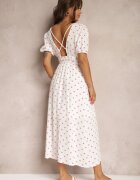 retro & icone Rochie Albă Cambrată din Bumbac cu elastic în talie și cu spatele gol Wedrea