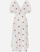 retro & icone Rochie Albă Cloș De cocktail din bumbac cu elastic în talie și broderie cu cireșe Vimasina