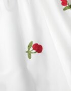 retro & icone Rochie Albă Cloș De cocktail din bumbac cu elastic în talie și broderie cu cireșe Vimasina