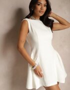 retro & icone Rochie Albă Coctail Evazată cu Spatele Decupat Terretia