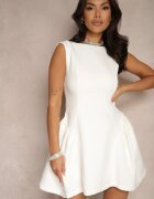 retro & icone Rochie Albă Coctail Evazată cu Spatele Decupat Terretia