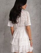 retro & icone Rochie Albă cu croială cloș cu decolteu în V și volane Drapia