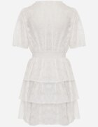 retro & icone Rochie Albă cu croială cloș cu decolteu în V și volane Drapia