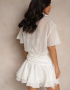 retro & icone Rochie Albă cu croială tip cămașă cu mânecă scurtă decorată cu volane Mirenora